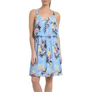 NY COLLECTION | Blue Floral Accordion Pleat Tiered Dress Sz L